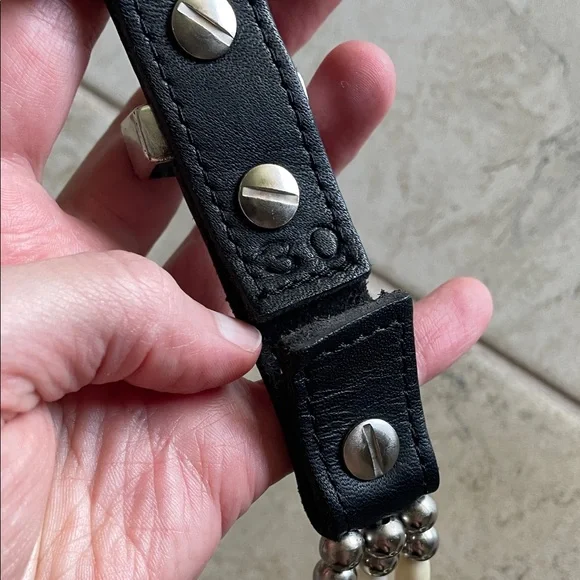 Concho Real leather Western Style Black Cream Belt Silver faux bone festival - Picture 8 of 16